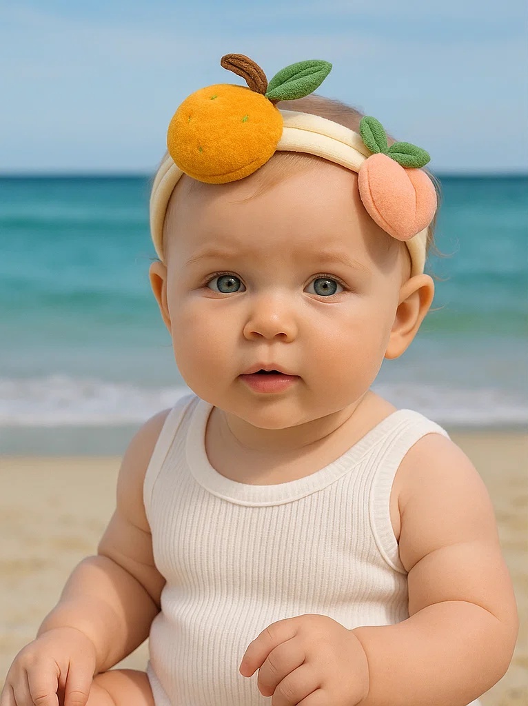 Fruit Plush Baby Headband - Peach & Persimmon Design | Cute and Soft Hairband for Babies